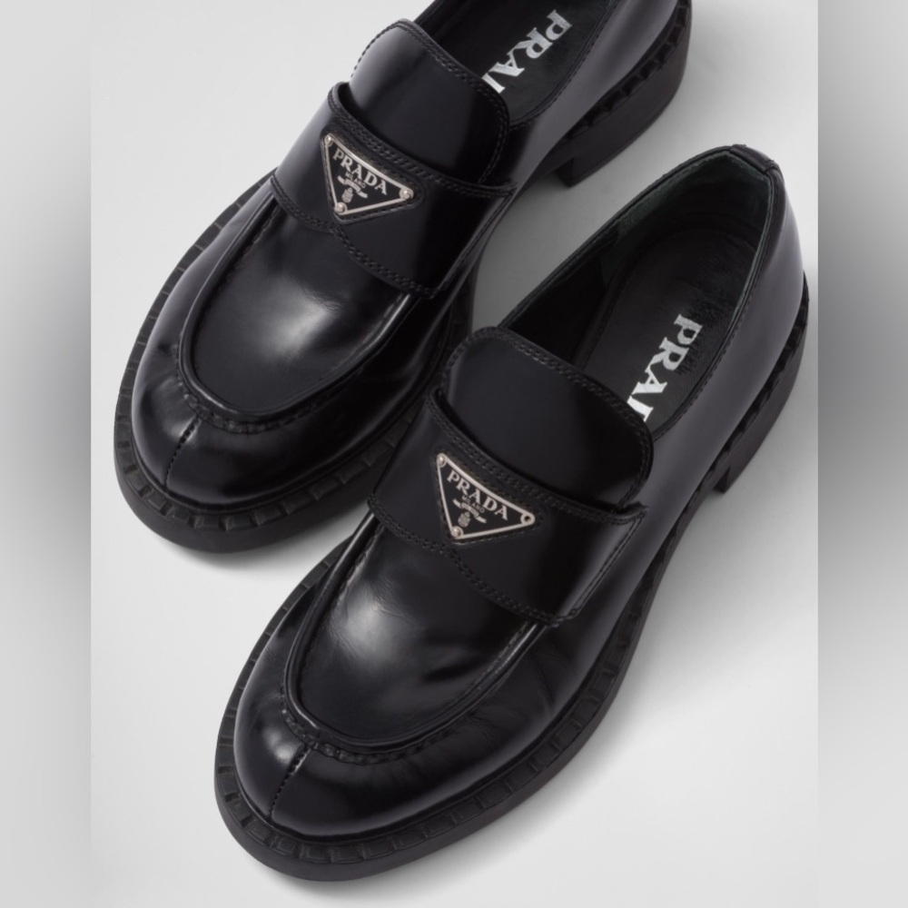 Prada Calzature Donna Black Leather Loafers